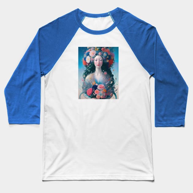 Renaissance mermaid with flowers Baseball T-Shirt by AnnArtshock